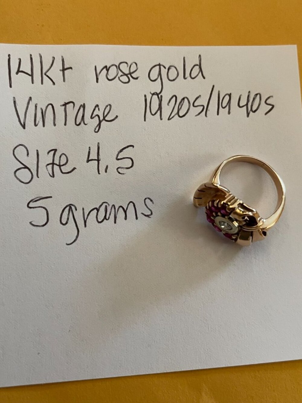 Vintage 14k Gold Ring Rose Gold 1920s - 1940s Art Deco Sz 4.5 RARE 5 grams - Picture 11 of 12